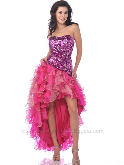 Fuschia Strapless Sequin Ruffle Prom Dress Sung Boutique L A