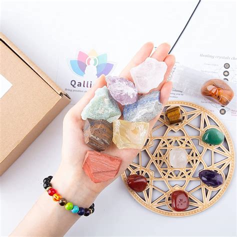 Qallicon 20PCS Chakra Crystals Kit With Healing Stones Lava Bracelet