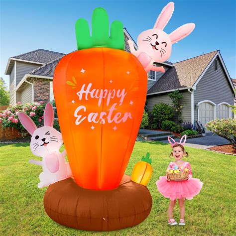 12 Ft Giant Lighted Easter Inflatable Carrot Bunny With Build In LEDs