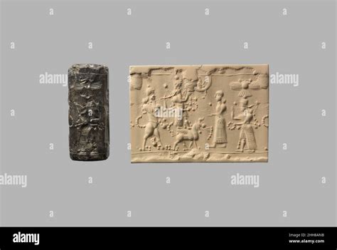 Cylinder Seal With Cultic Scene 8th Century Bc Assyrian Although Engraved Stones Had Been Used