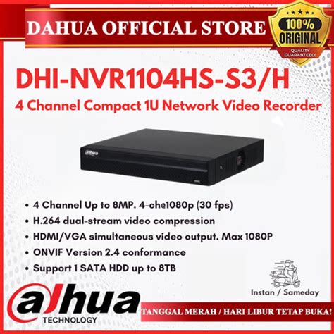 Jual Nvr Dahua Dhi Nvr Hs S H Channel Support Bardi Onvif