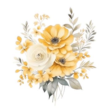 Watercolor Golden Flowers Bouquet Arrangement Illustration Flowers