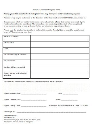 50+ SAMPLE Leave of Absence Forms in PDF | MS Word