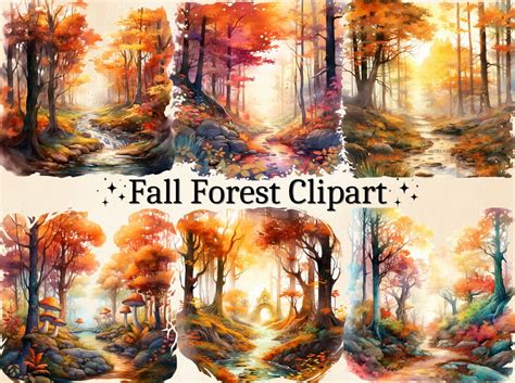 22 PNG Watercolor Fall Forest Clipart, Magical Forest Clipart, Fantasy ...