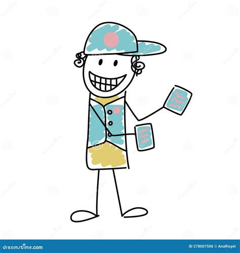 Funny Cartoon Doodle Simple Character in Uniform Handing Out Flyers ...