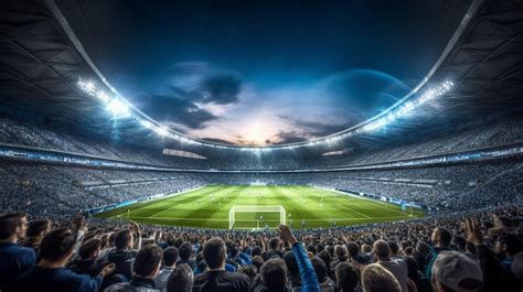 Premium Photo | Football stadium full of fans at night bright spotlight