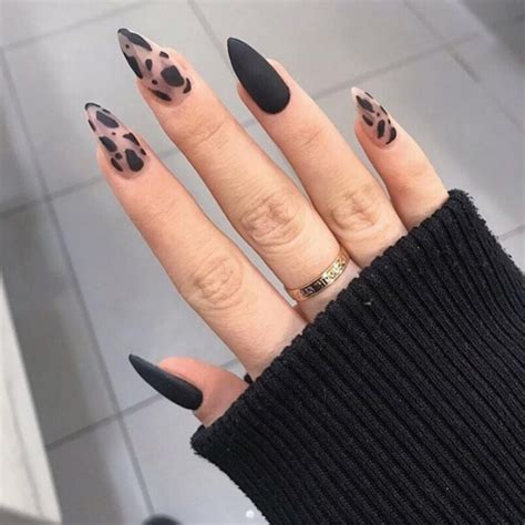 24 St Ck Schwarz Matt Leopard Tragen Falsche Nagels Pitzen Stiletto Kuh