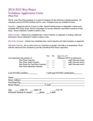 Fillable Online Stlouisparish Volunteer Registration Form St Louis