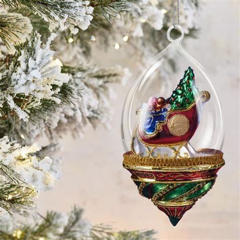 Santas Sleigh Dome Blown Glass Ornament