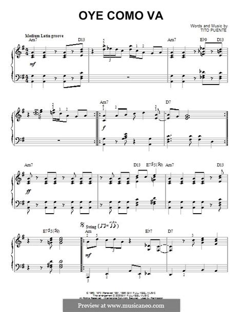 Oye Como Va Santana By T Puente Sheet Music On Musicaneo