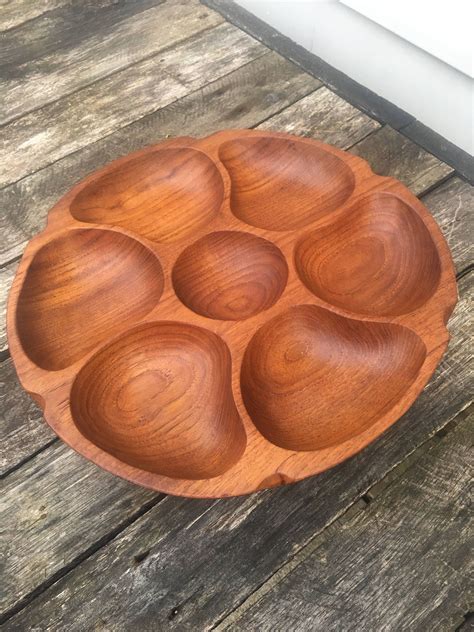 Teak Wood Lazy Susan Serving Platter Danish Modern Style