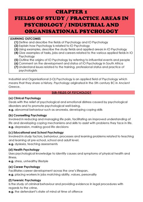 Chapter Fields Of Study Practice Areas In Psychology Industrial And