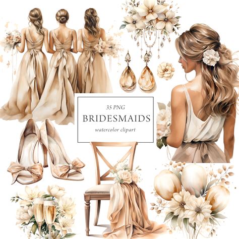 Bridesmaids Clipart Watercolor Beige Bridesmaids Clipart Beige