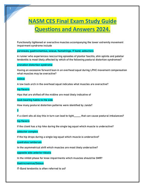 Nasm Ces Final Exam Study Guide Questions And Answers Exams