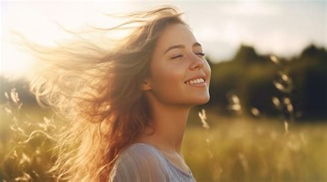 Premium Ai Image Happy Woman On The Sunny Field Illustration Ai