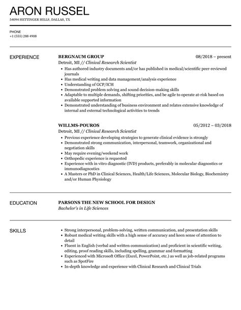 Clinical Research Scientist Resume Samples Velvet Jobs