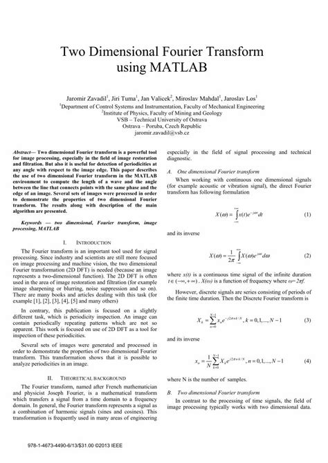 PDF Two Dimensional Fourier Transform Using MATLAB Two Dimensional