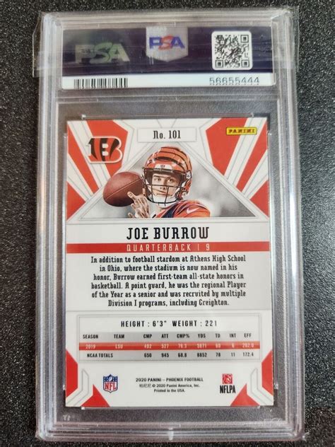 2020 Panini Phoenix Joe Burrow Fire Burst 101 Psa 9 Mint Ebay