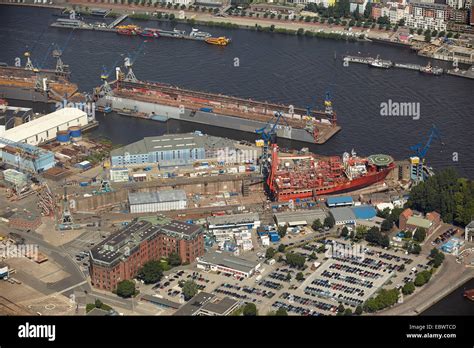 Aerial View Blohm And Voss Shipyards Hamburg Hamburg Germany Stock