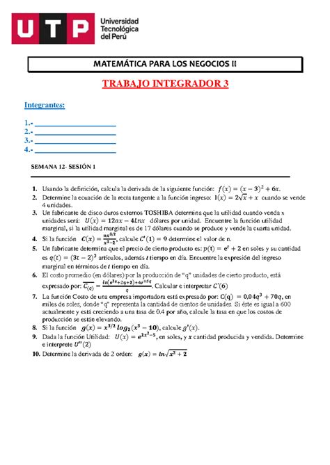 S012 s1 Participación Integradora 3 MATEMÁTICA PARA LOS NEGOCIOS II