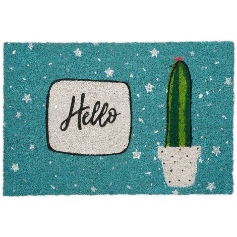 Relaxdays Zerbino In Fibra Di Cocco 60 X 40 Cm Hello Con Cactus