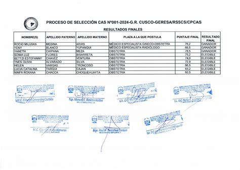 Proceso De Selecci N Cas Resultado Final Red De Servicios De Salud