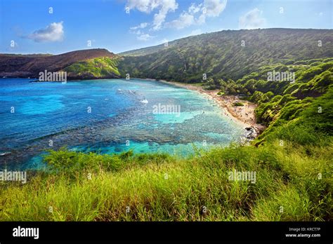 Aerial View Of Hanauma Bay Oahu Hawaii Stock Photo Alamy