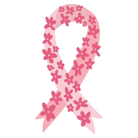 Pink Ribbon Breast Cancer Awareness Symbol Silhouette Flowers