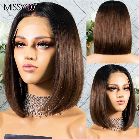 1b4 Ombre Brown Color 4x4 Lace Closure Wigs Brazilian Human Hair Remy Wig Straight 13x4 Lace