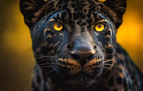 Premium Photo A Beautiful Black Leopard With Yellow Eyes On A Yellow