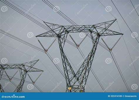 High Voltage Electric Transmission Tower Interesting Angle Of An