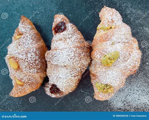 Cream Croissants with Various Flavors Ready for Breakfast, Food Stock ...