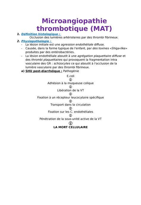 Microangiopathie Thrombotique Microangiopathie Thrombotique Mat