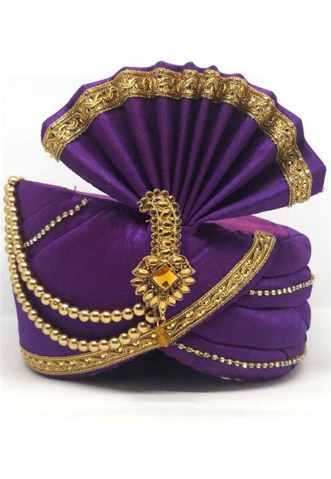 Buy Embellished Dupion Silk Turban In Purple Online MGM193 Utsav