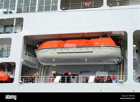 Cruise Ship Crew Practice Lifeboat Drill Stock Photo - Alamy