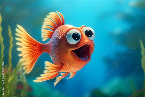 cartoon illustration of a cute fish smiling Stock Illustration | Adobe ...