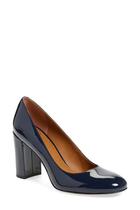 Franco Sarto Leather Aziza Block Heel Pump Women In Blue Lyst