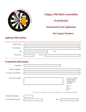 Fillable Online The Calgary Pub Darts Association League Forms Fax