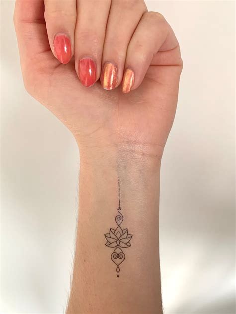 Unalome Lotus Heart Set Of 2 Temporary Tattoo Etsy