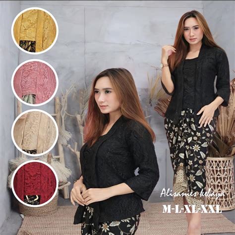 Jual Set Kebaya Kutu Baru Hitam Rok Lilit Setelan Kebaya Kutubaru