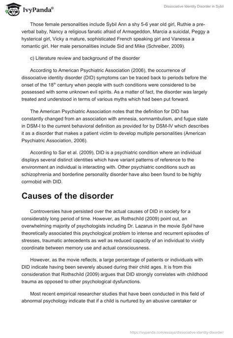 Dissociative Identity Disorder in "Sybil" - 1612 Words | Movie Review Example