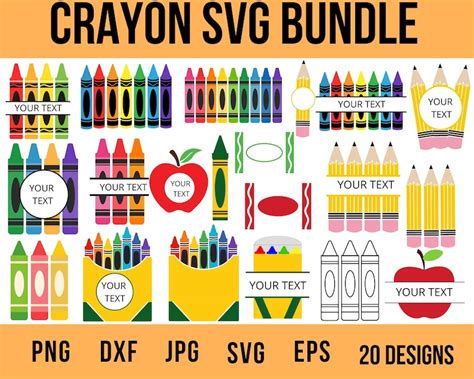 20 Crayon Split Monogram Svg Crayon Svg Teacher Svg Crayon Etsy