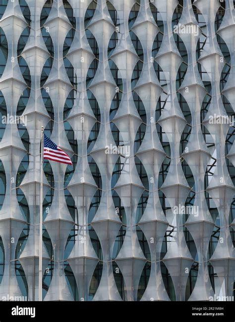 Exterior Facade Detail Of The Embassy Of The United States Of America Flagpole Flying Stars And