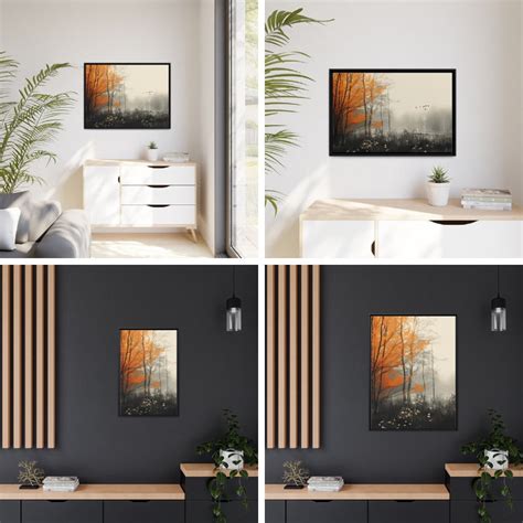 Simplistic Art Of Autumn Forest Set Warm Color Cozy Vibrant Outdoor