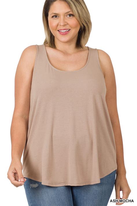 1xl 2xl 3xl Women Plus Size Round Neck Dolphin Hem Tank Top Soft