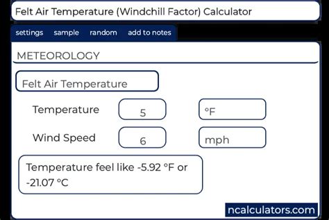 Felt Air Temperature Calculator