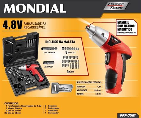 Parafusadeira à bateria 4 8v FPF 05M Mondial Bivolt