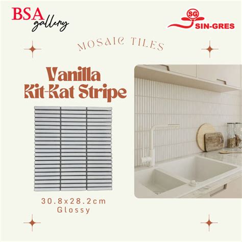 Jual Mosaic Tile Kitkat Stripe Vanilla Keramik Mozaik Putih Dinding