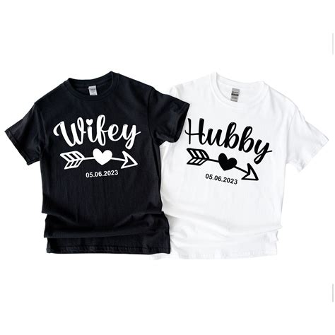 Personalised Wifey Hubby T Shirt With Wedding Date Bride Groom Mr Mrs