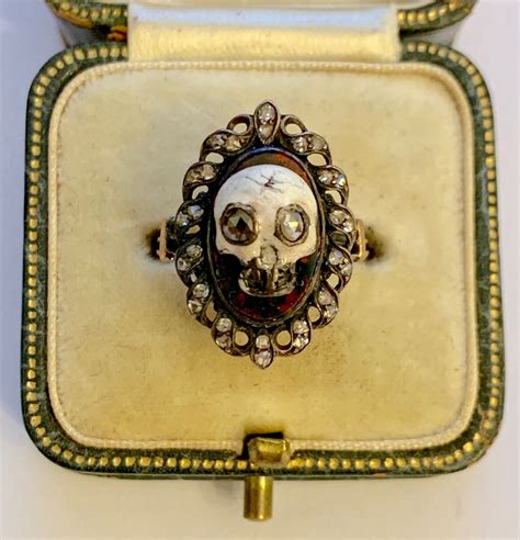 A Stunning Memento Mori Rose Cut Diamond And Enamel Skull Ring Etsy